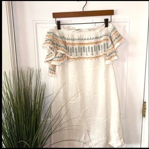 KORI AMERICA Off the Shoulder Aztec Embroidered Dress Medium